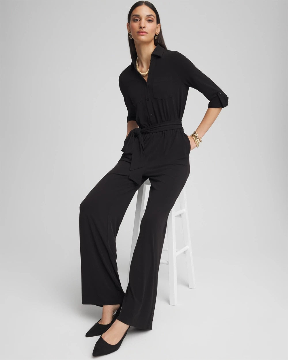 Chico's - Petite Belted Jersey Maxi Jumpsuit