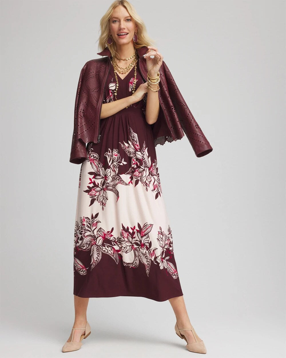 Chico's - Petite Floral Flutter-Sleeve Maxi Dress
