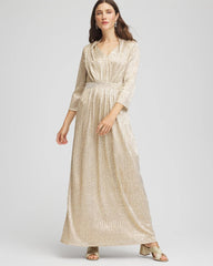 Chico's - Petite Metallic Knit Pleated Maxi Dress
