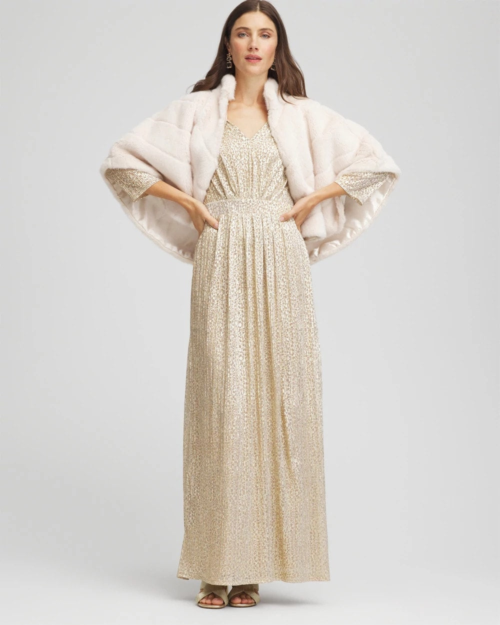 Chico's - Petite Metallic Knit Pleated Maxi Dress