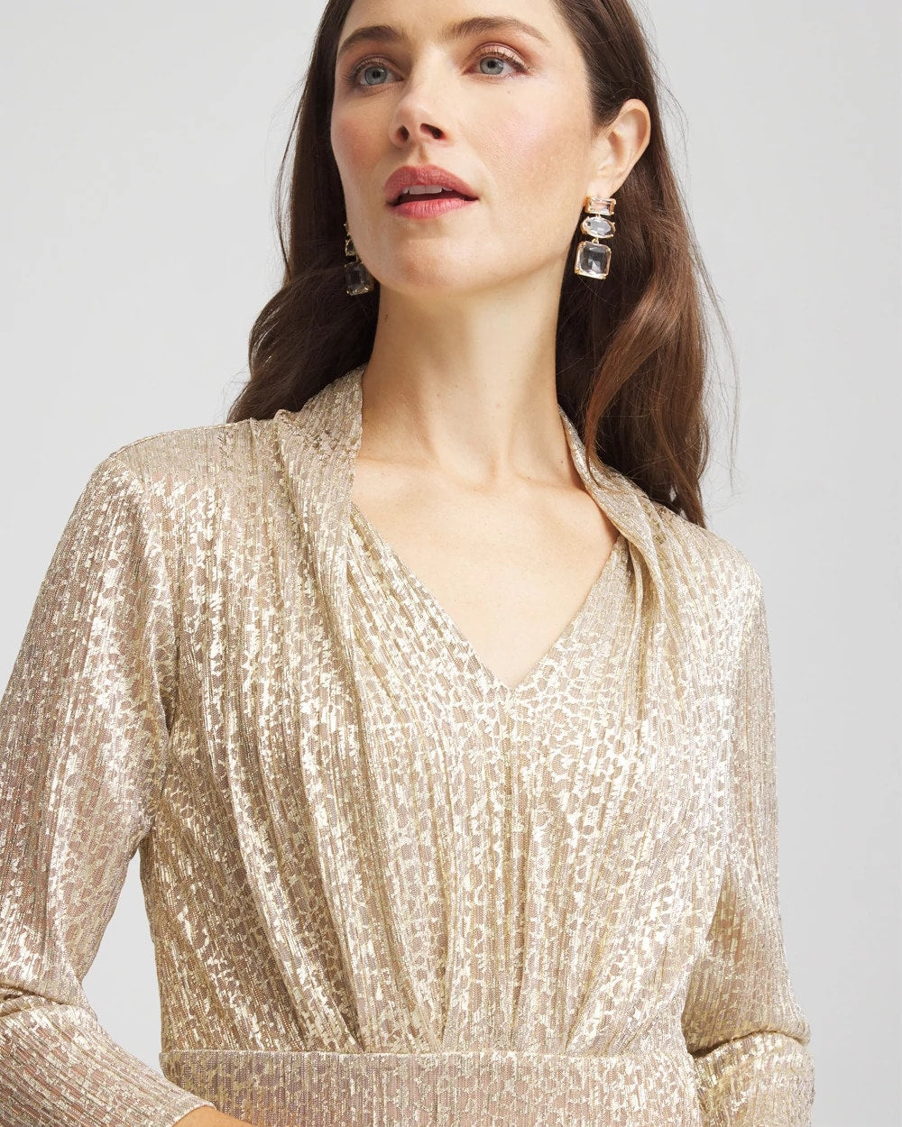 Chico's - Petite Metallic Knit Pleated Maxi Dress