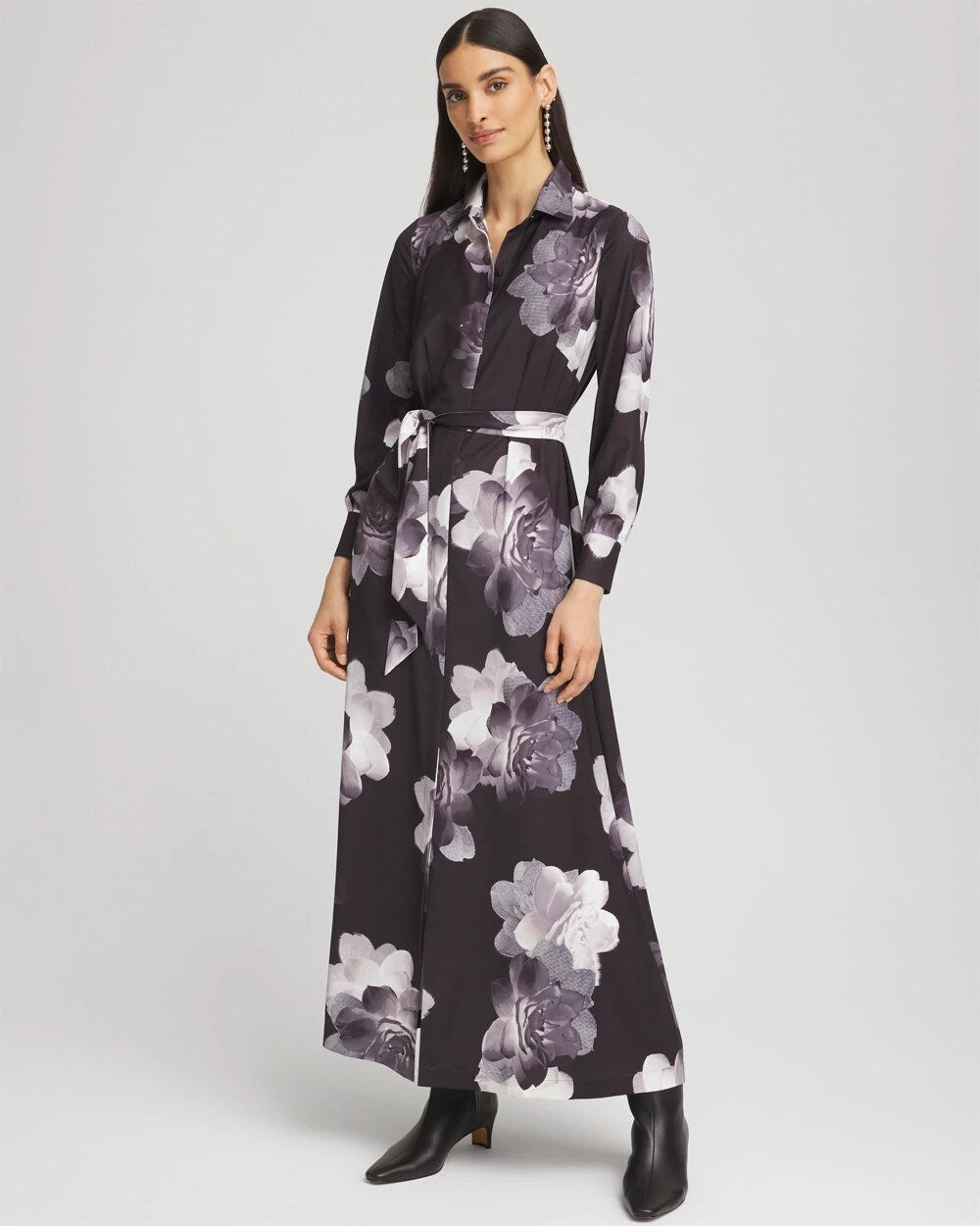 Chico's - Petite Floral Print Maxi Shirt Dress