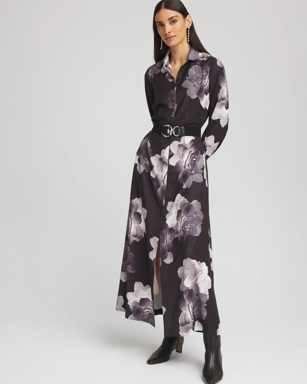 Chico's - Petite Floral Print Maxi Shirt Dress