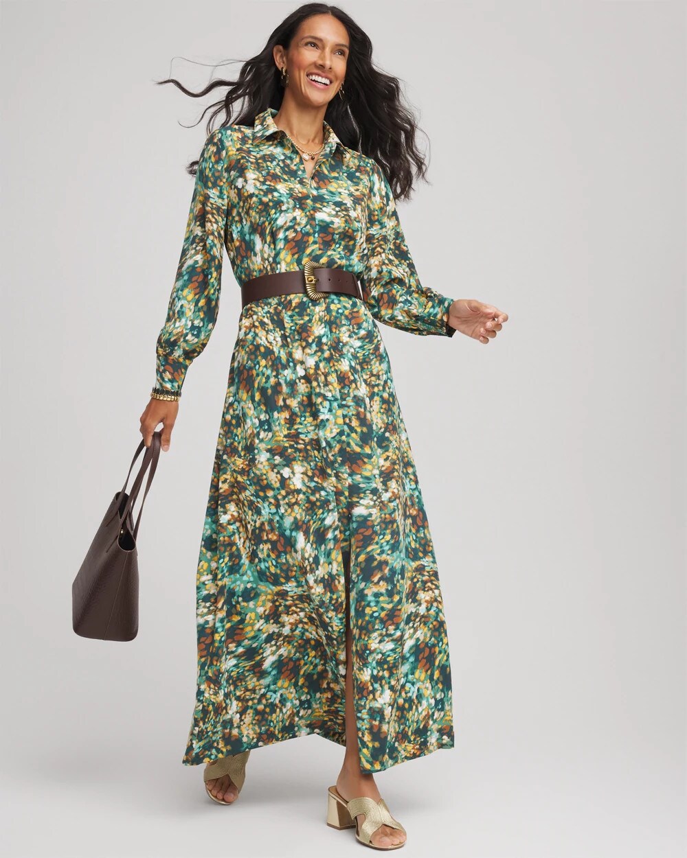 Chico's - Petite Printed Long-Sleeved Shirtdress