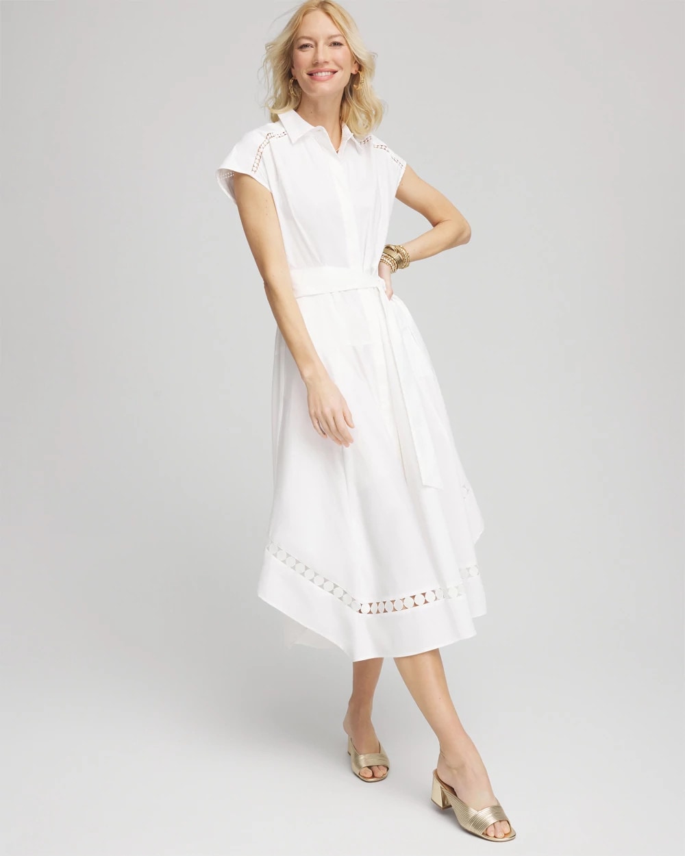 Chico's - Petite Poplin Circle Trim Maxi Shirtdress