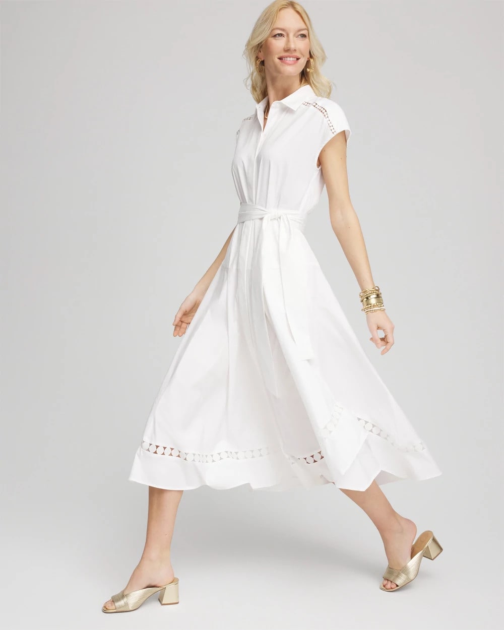 Chico's - Petite Poplin Circle Trim Maxi Shirtdress