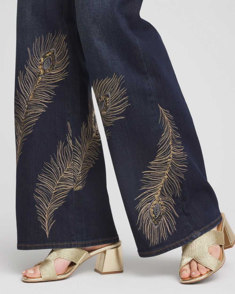 Chico's - Petite Embellished High-Rise Wide-Leg Jeans