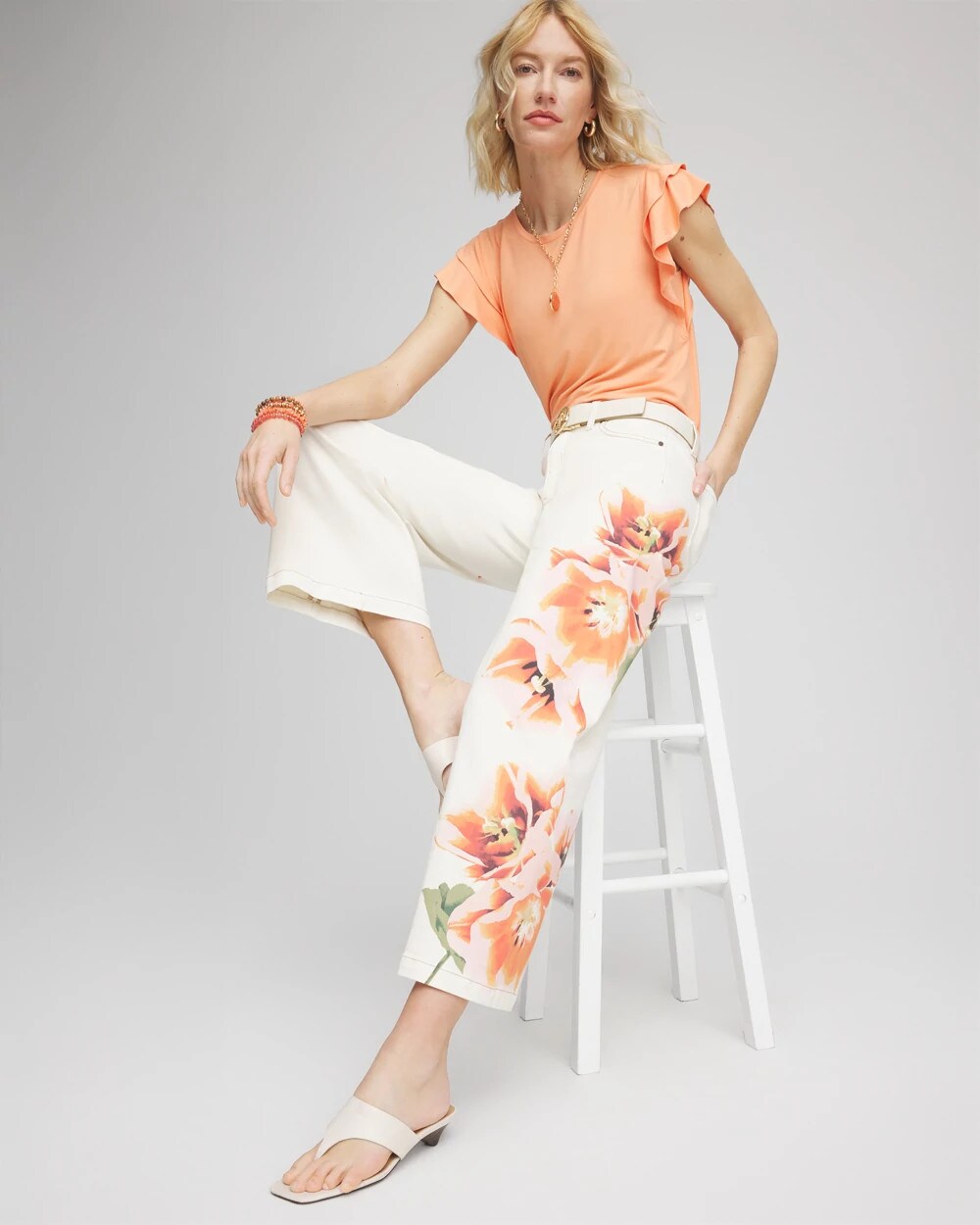Chico's - Petite Floral High-Rise Wide-Leg Cropped Jeans