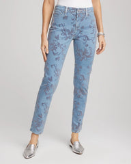 Chico's - Petite Girlfriend Slim Ankle Flocked Jeans