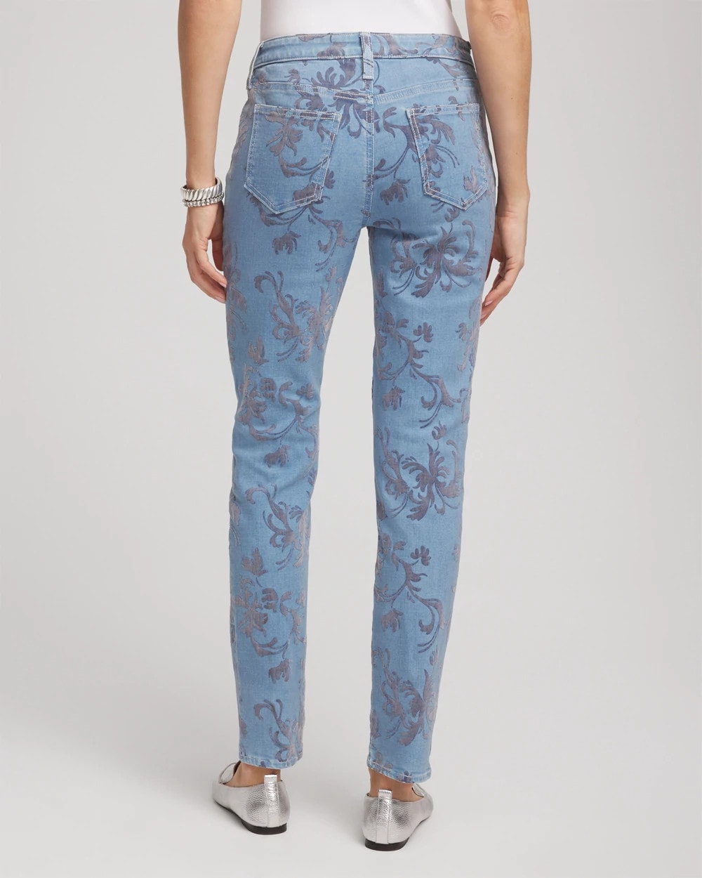 Chico's - Petite Girlfriend Slim Ankle Flocked Jeans