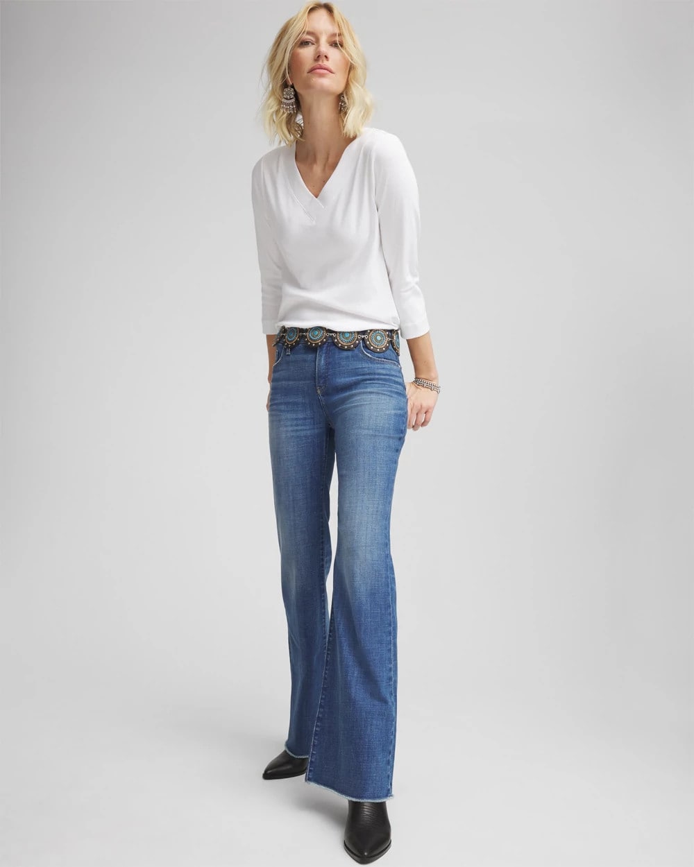 Chico's - Petite Girlfriend Frayed Flared Jeans