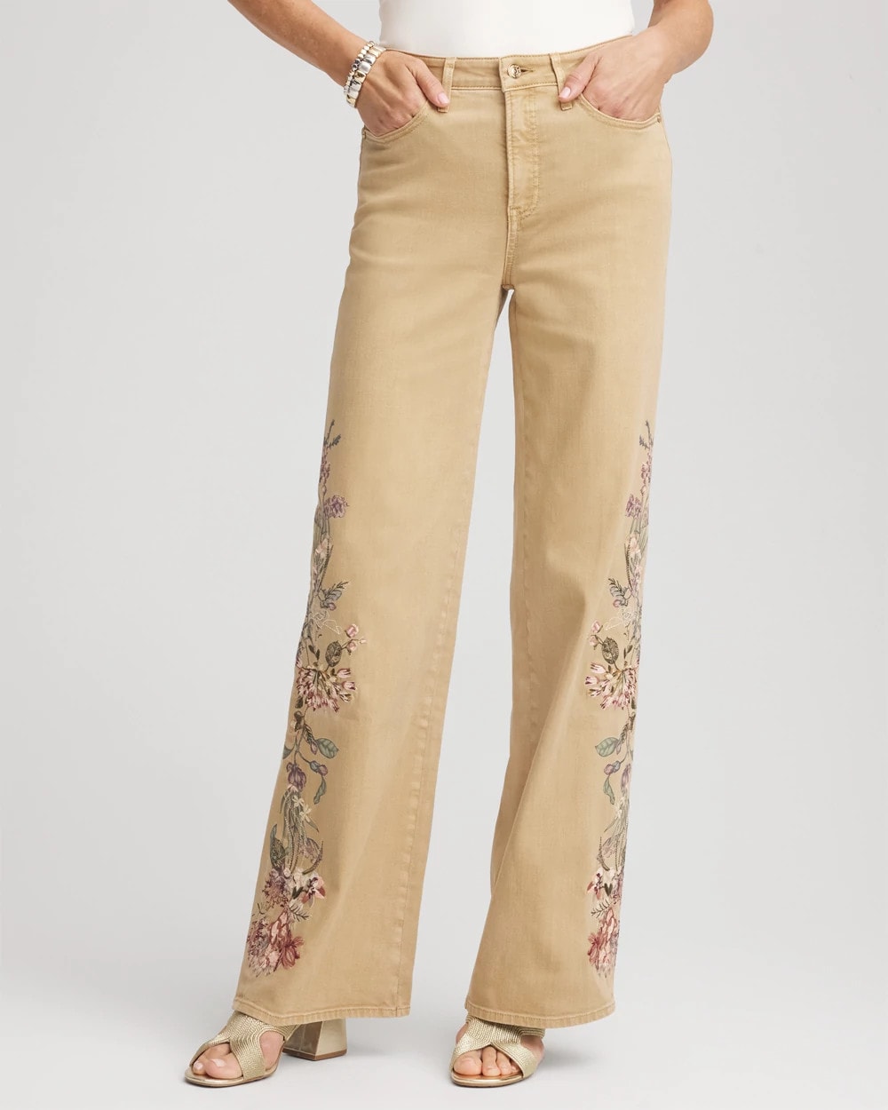 Chico's - Petite Embroidered High-Rise Wide-Leg Jeans