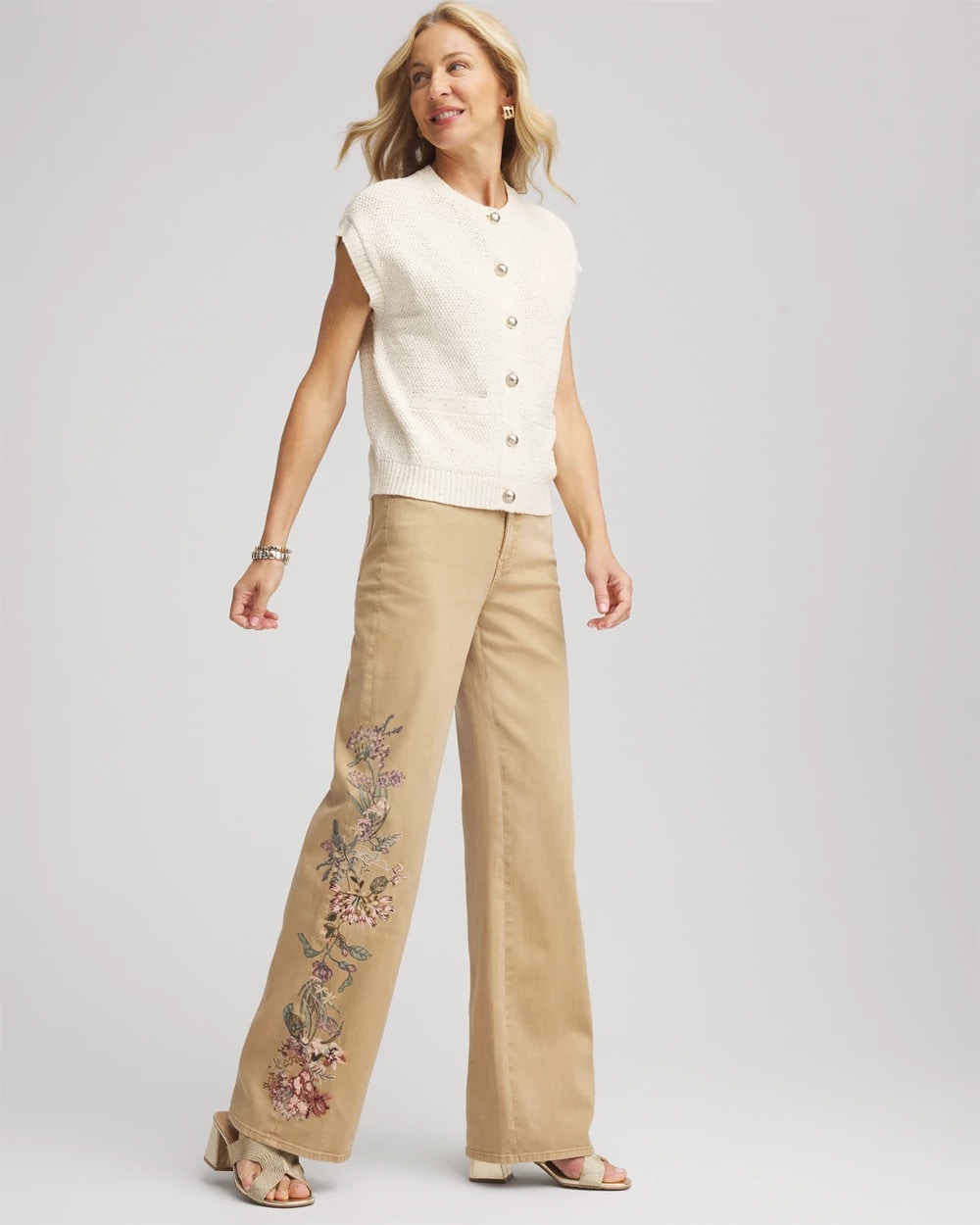 Chico's - Petite Embroidered High-Rise Wide-Leg Jeans