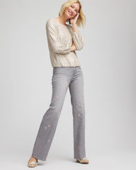 Chico's - Petite Rose Gold Embroidered Girlfriend Flared Jeans