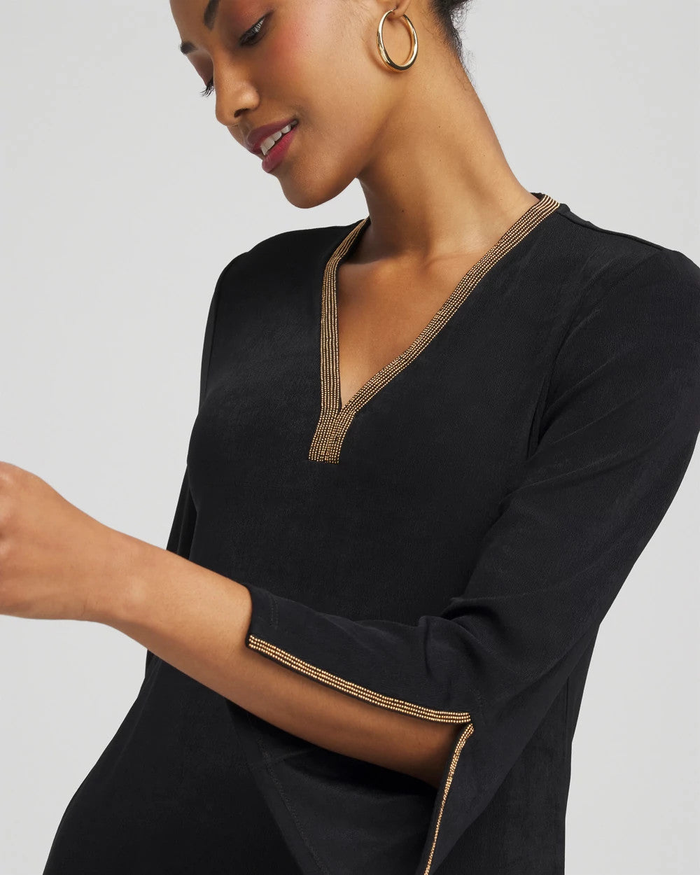 Chico's - Travelers™ Embellished V-Neck Flutter Sleeve Tunic