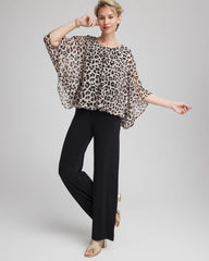 Chico's - Travelers™ Animal-Print Bubble-Hem Chiffon Blouse