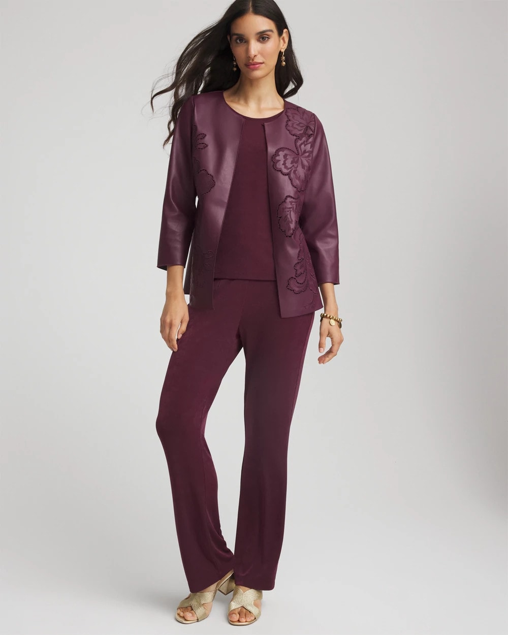 Chico's - Travelers™ Collection Faux Leather Embroidered Jacket