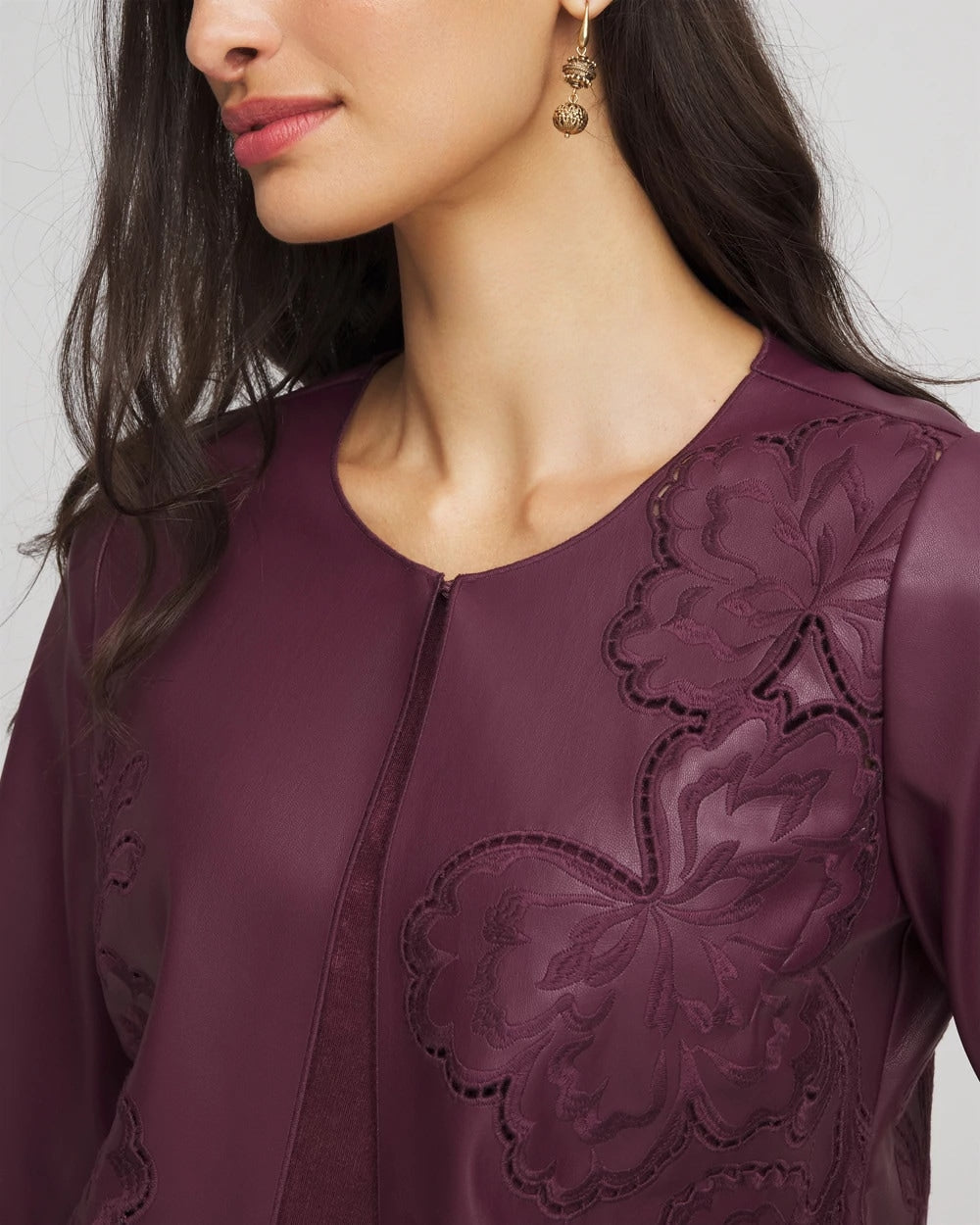 Chico's - Travelers™ Collection Faux Leather Embroidered Jacket