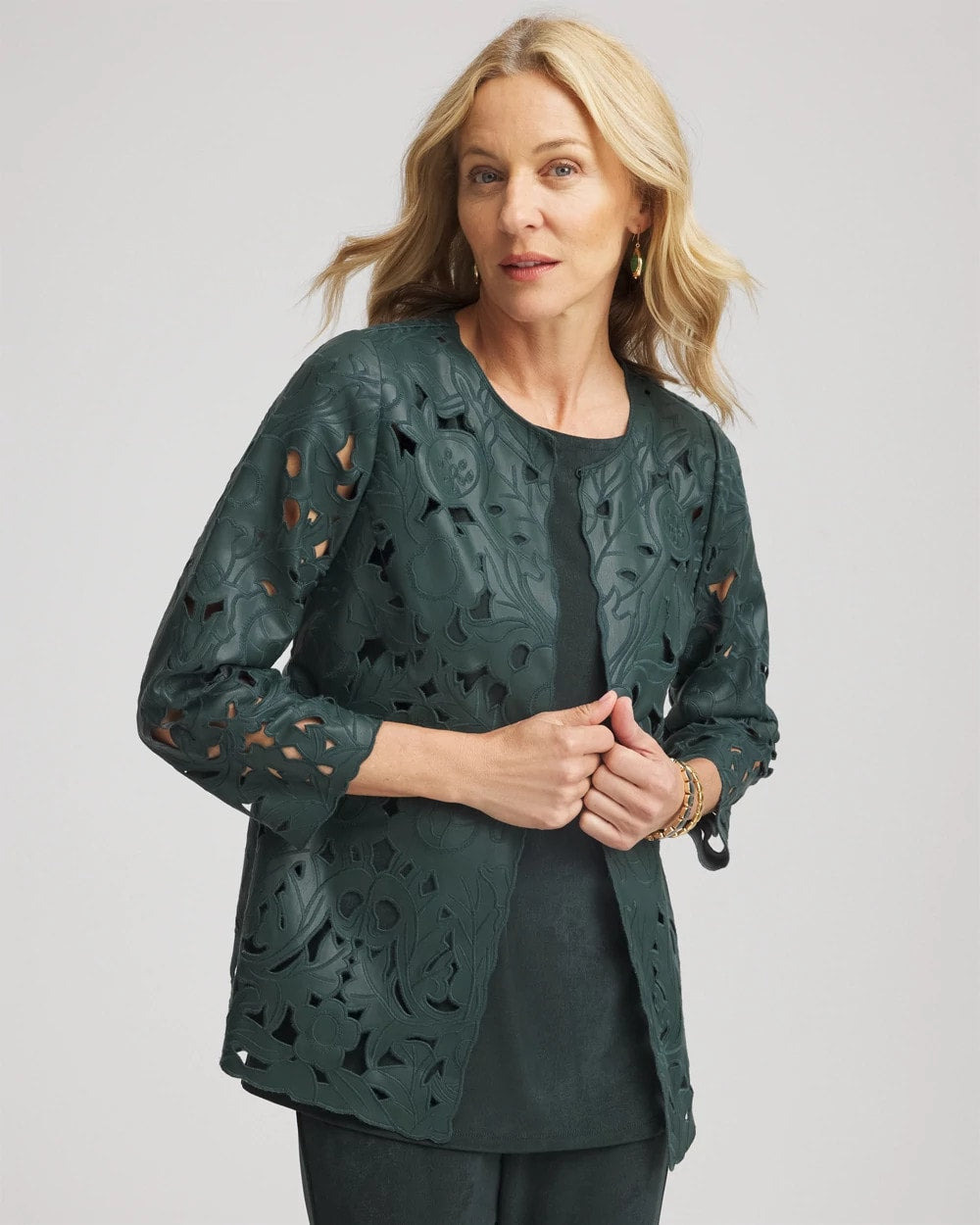 Chico's - Travelers™ Collection Faux Leather Floral Jacket