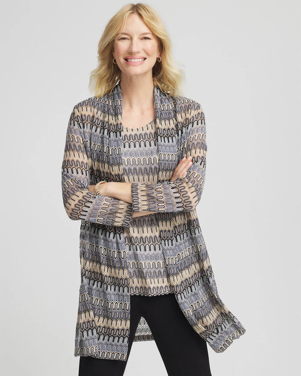 Chico's - Travelers™ Knit Chevron Open-Front Cardigan