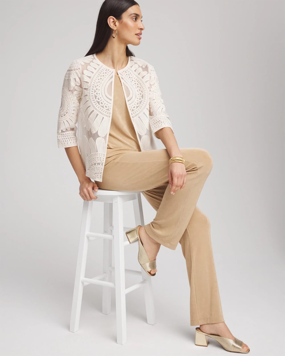Chico's - Travelers™ Collection Embroidered 3/4 Sleeve Jacket