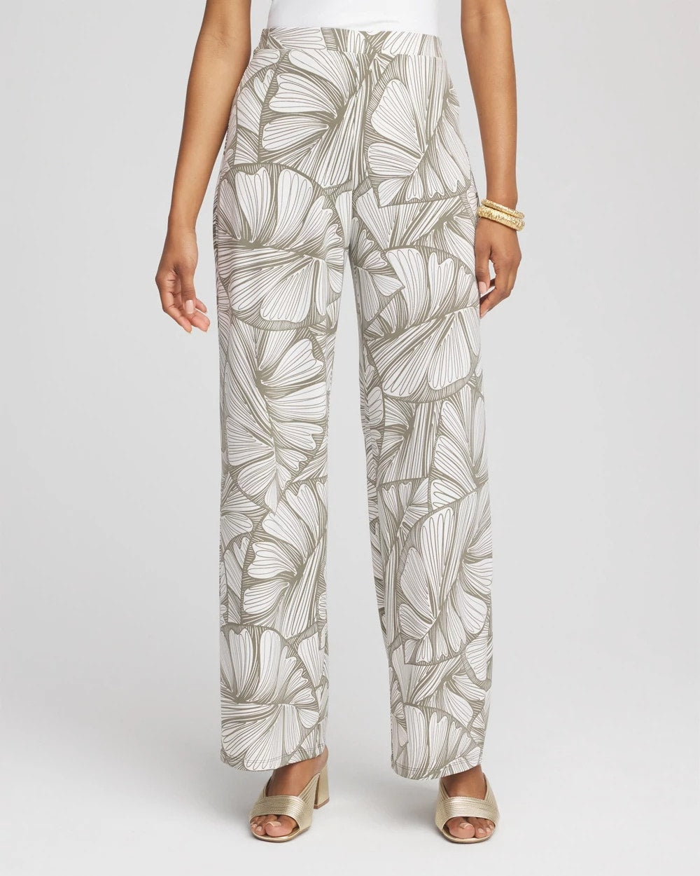Chico's - Travelers™ Abstract Leaf Print Knit Wide-Leg Pants