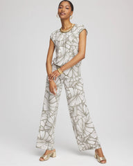 Chico's - Travelers™ Abstract Leaf Print Knit Wide-Leg Pants