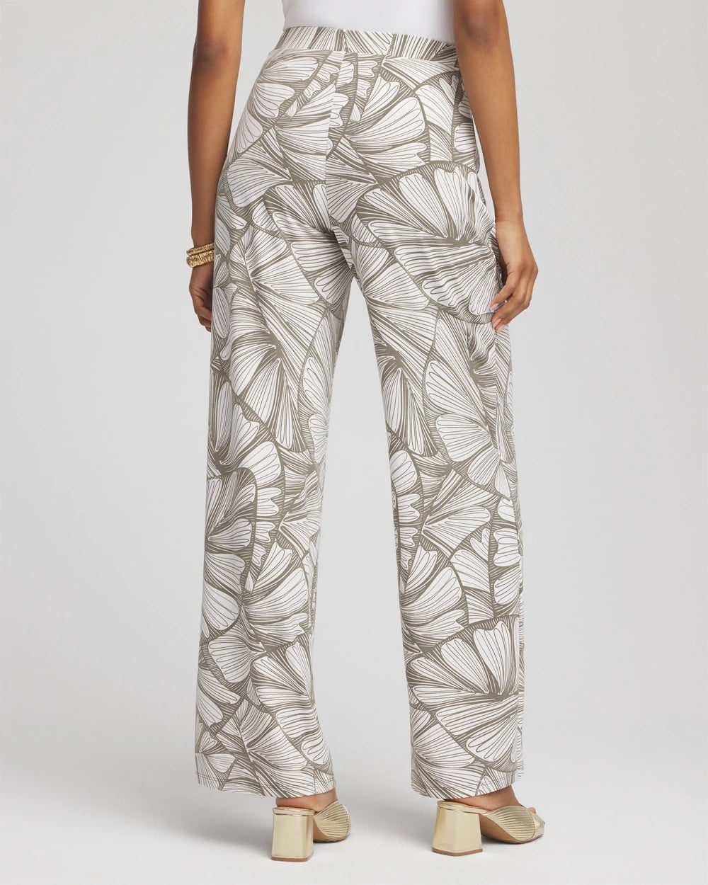 Chico's - Travelers™ Abstract Leaf Print Knit Wide-Leg Pants