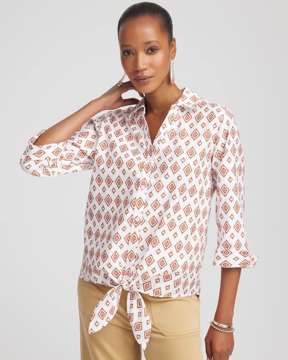 Chico's - No Iron™ Tie-Front Geo-Print Shirt