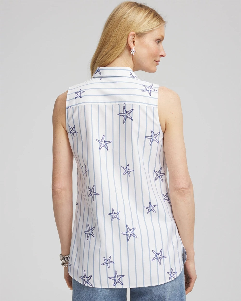 Chico's - No Iron™ Starfish Striped Sleeveless Sateen Shirt