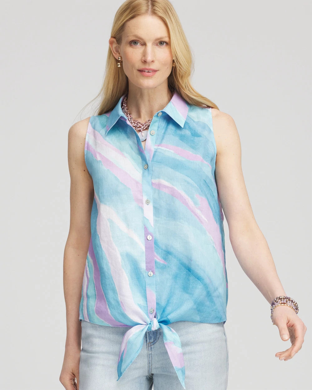 Chico's - No Iron™ Linen Tie-Front Sleeveless Shirt
