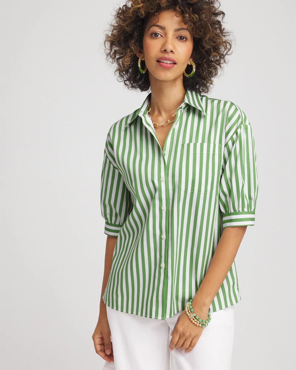 Chico's - No Iron™ Short Striped Shirt