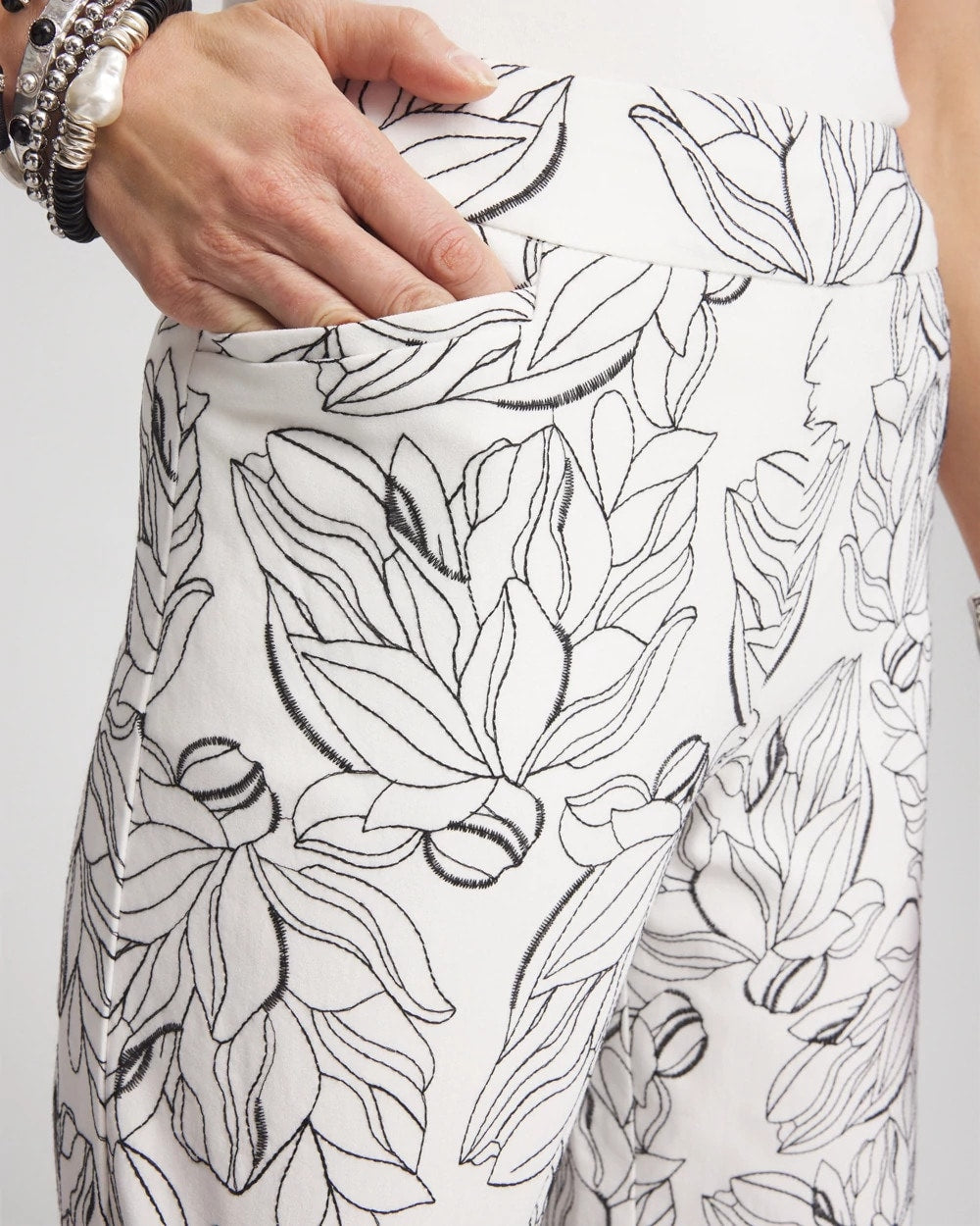 Chico's - Brigitte™ Floral Embroidered Wide-Leg Cropped Pants