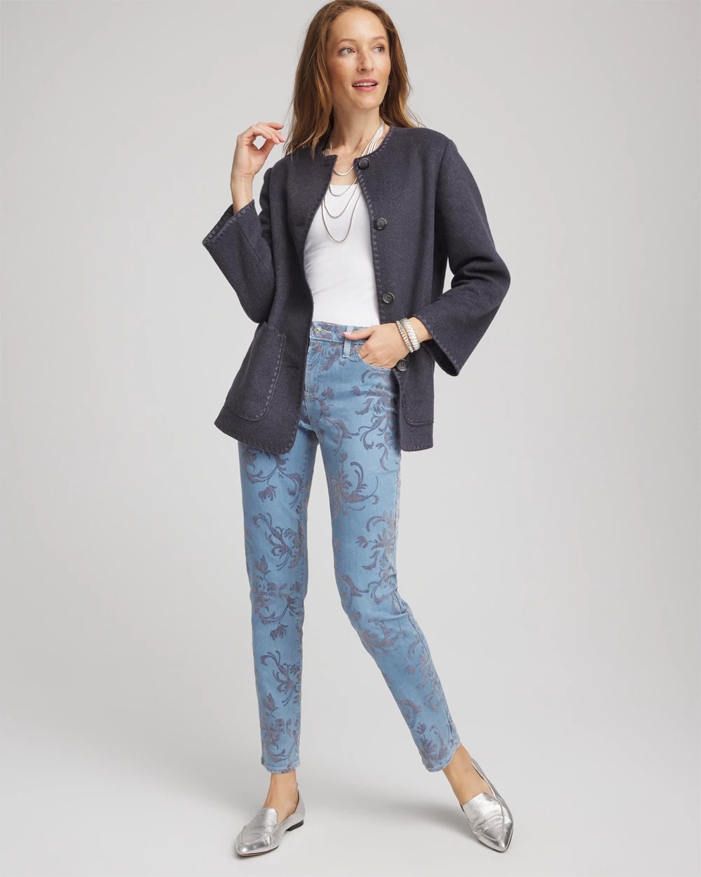 Chico's - Girlfriend Slim Ankle Flocked Jeans