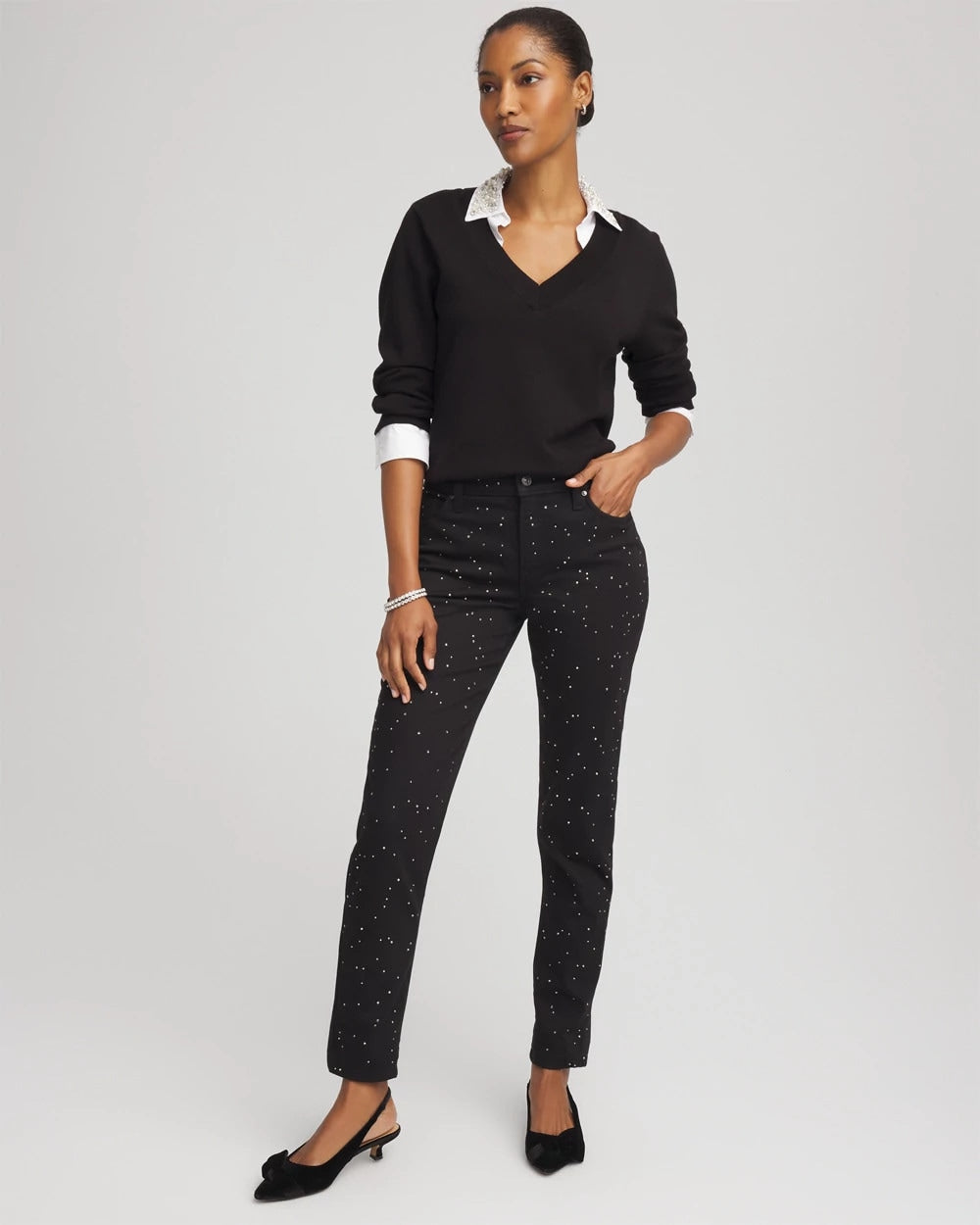 Chico's - Stone Embellished Girlfriend Slim Ankle Jeans
