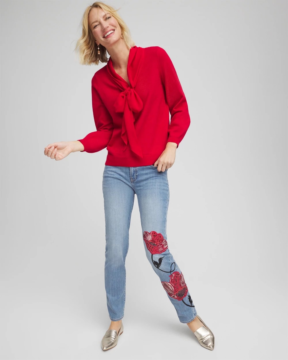 Chico's - Placed Floral Girlfriend Slim Ankle Jeans