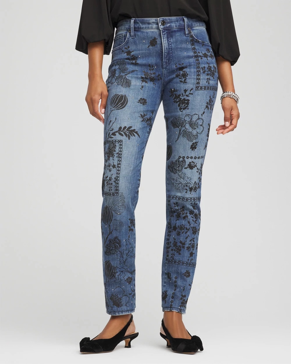Chico's - Mixed-Media Girlfriend Slim Ankle Jeans
