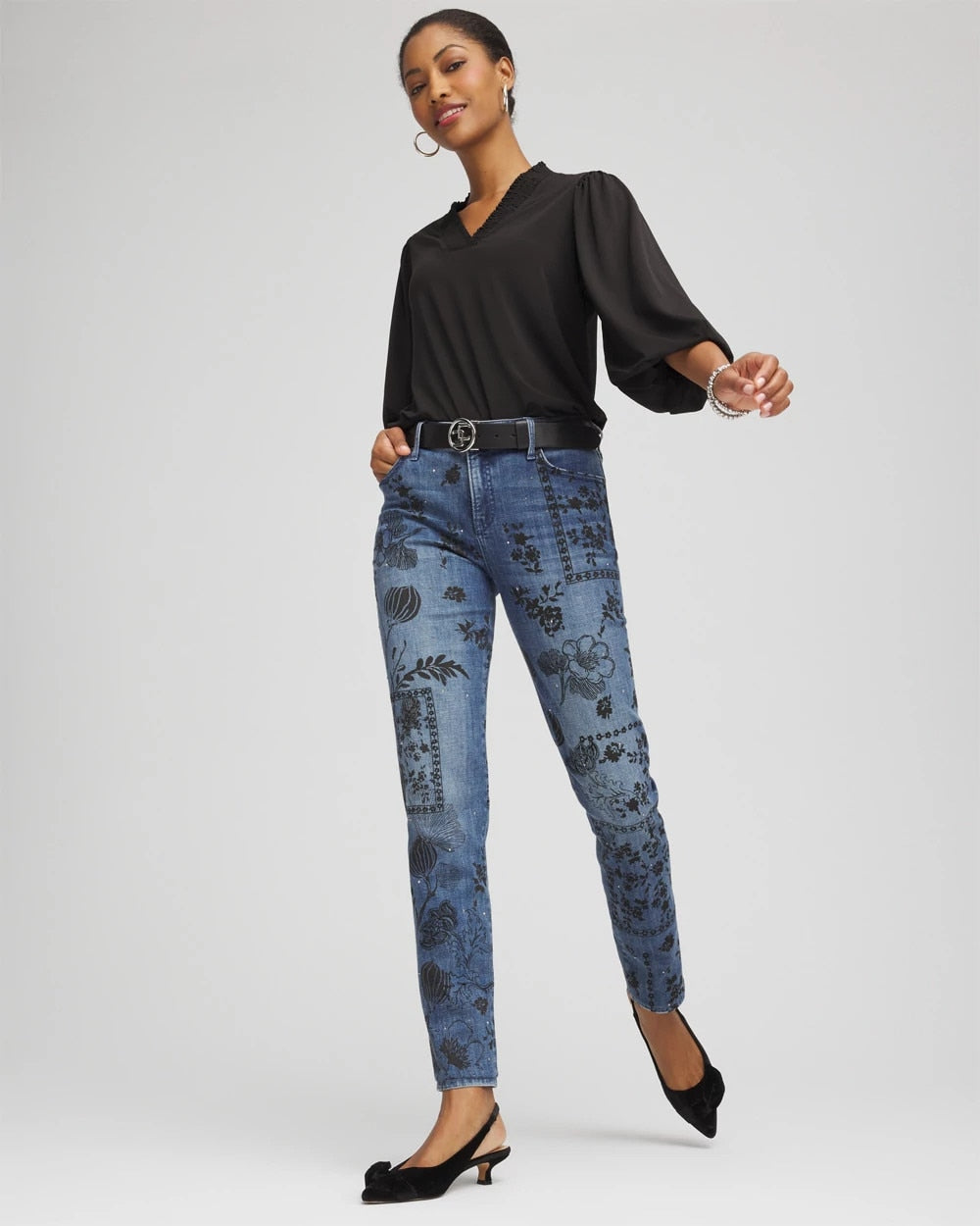 Chico's - Mixed-Media Girlfriend Slim Ankle Jeans