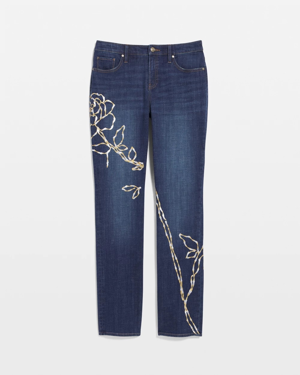 Chico's - Sequins Rose Girlfriend Slim-Leg Jeans