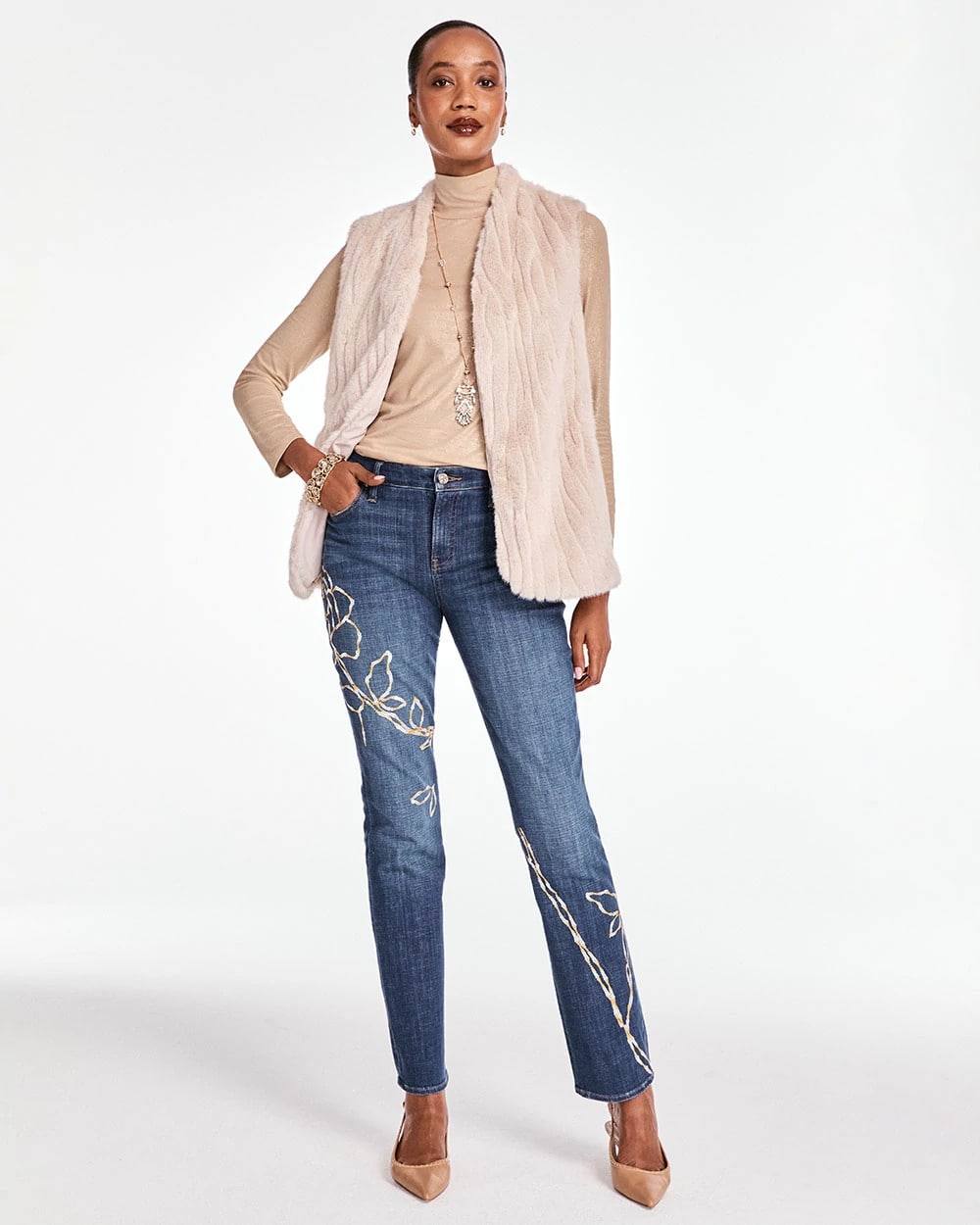 Chico's - Sequins Rose Girlfriend Slim-Leg Jeans