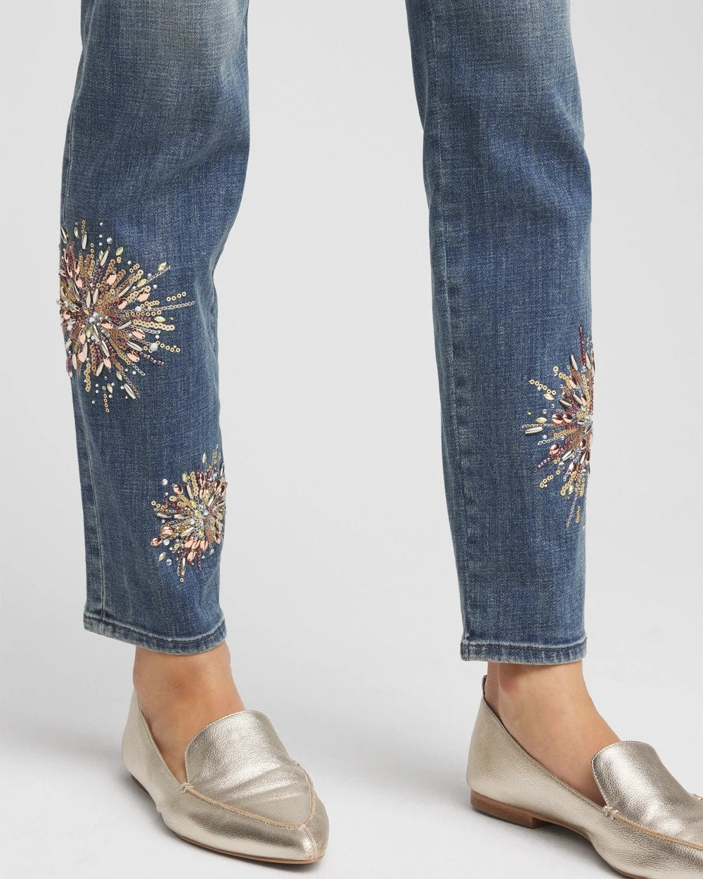 Chico's - Embellished Starbursts Girlfriend Slim Ankle Jeans