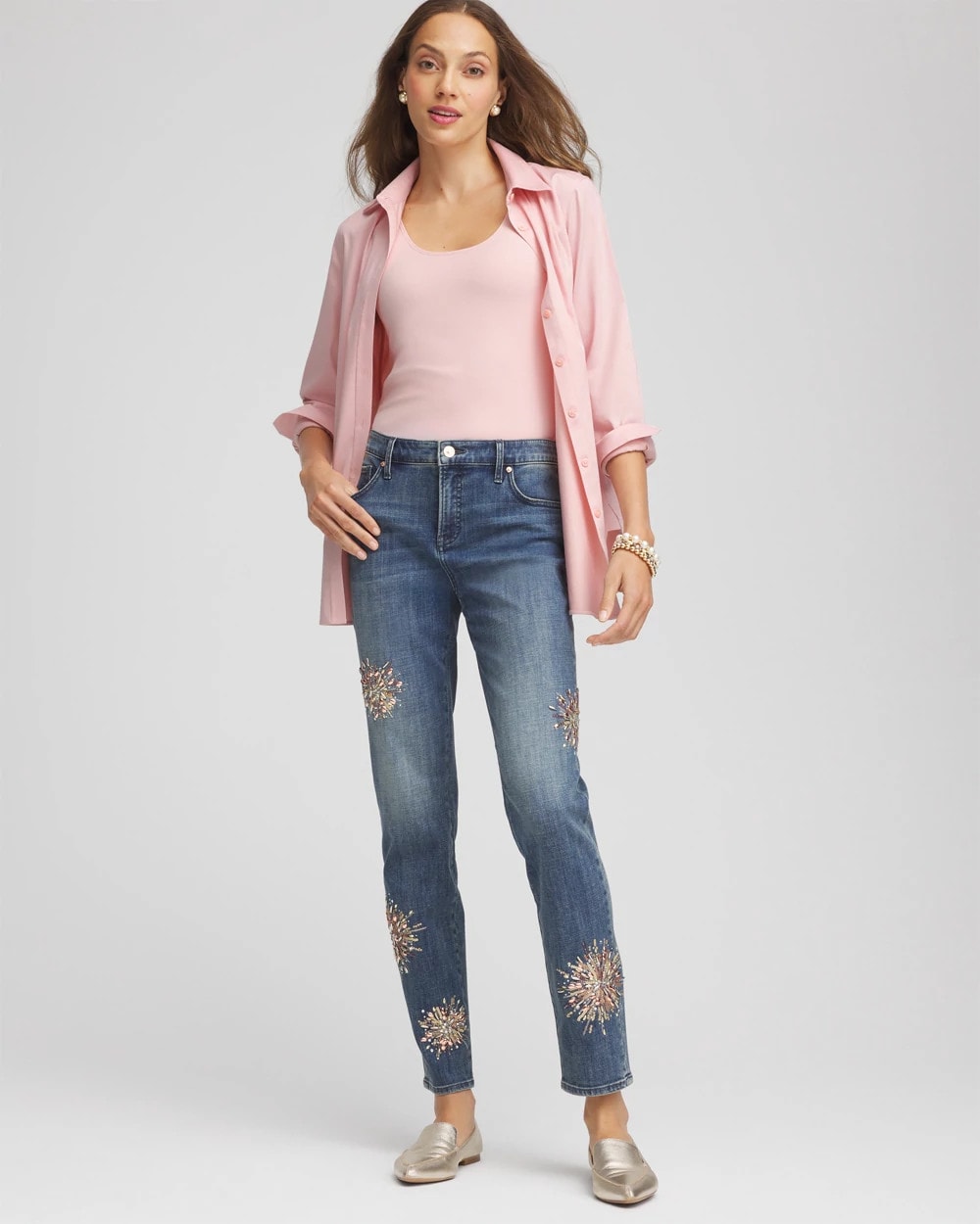 Chico's - Embellished Starbursts Girlfriend Slim Ankle Jeans