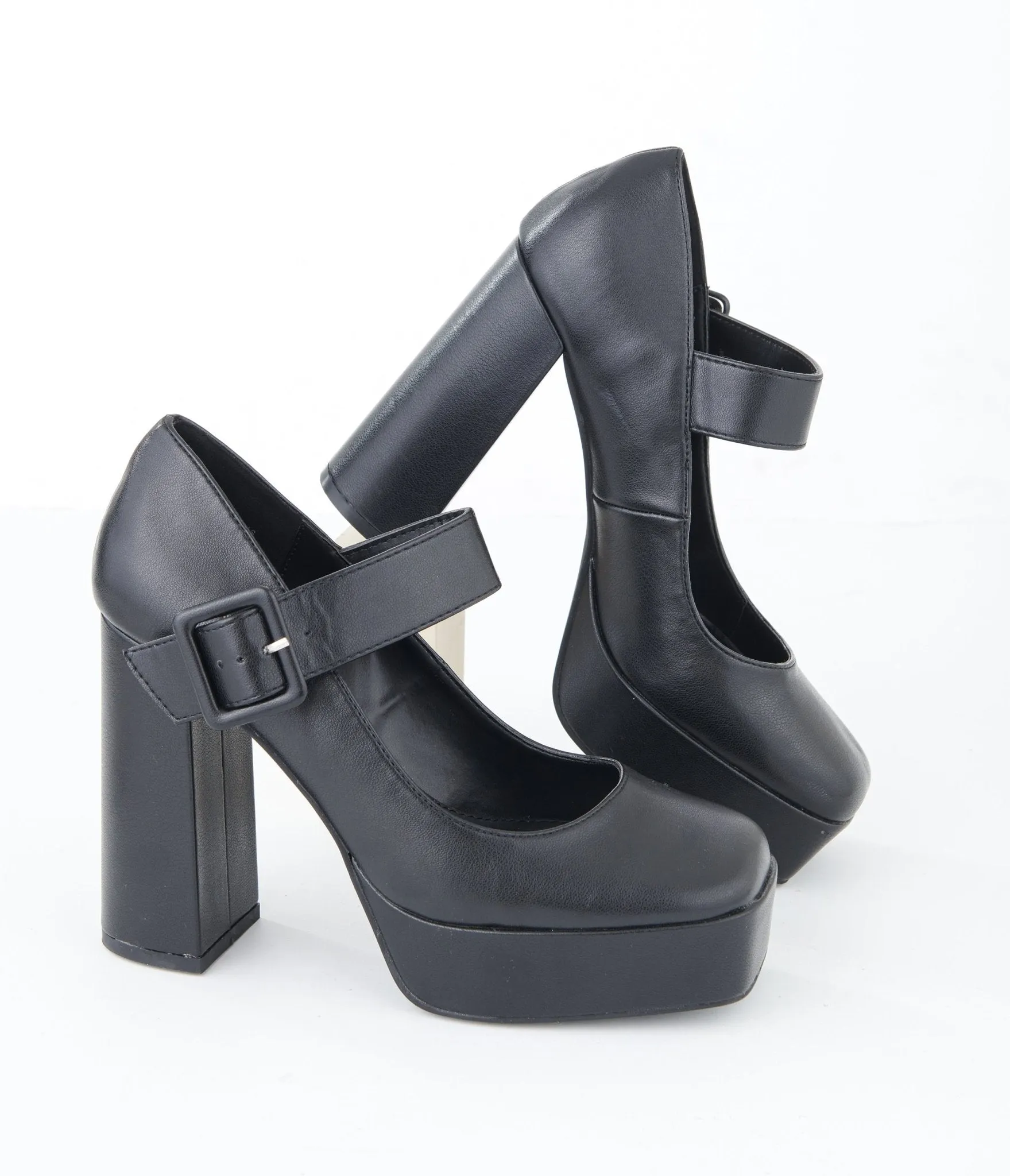 1970s Black Leatherette Platform Mary Jane Heels