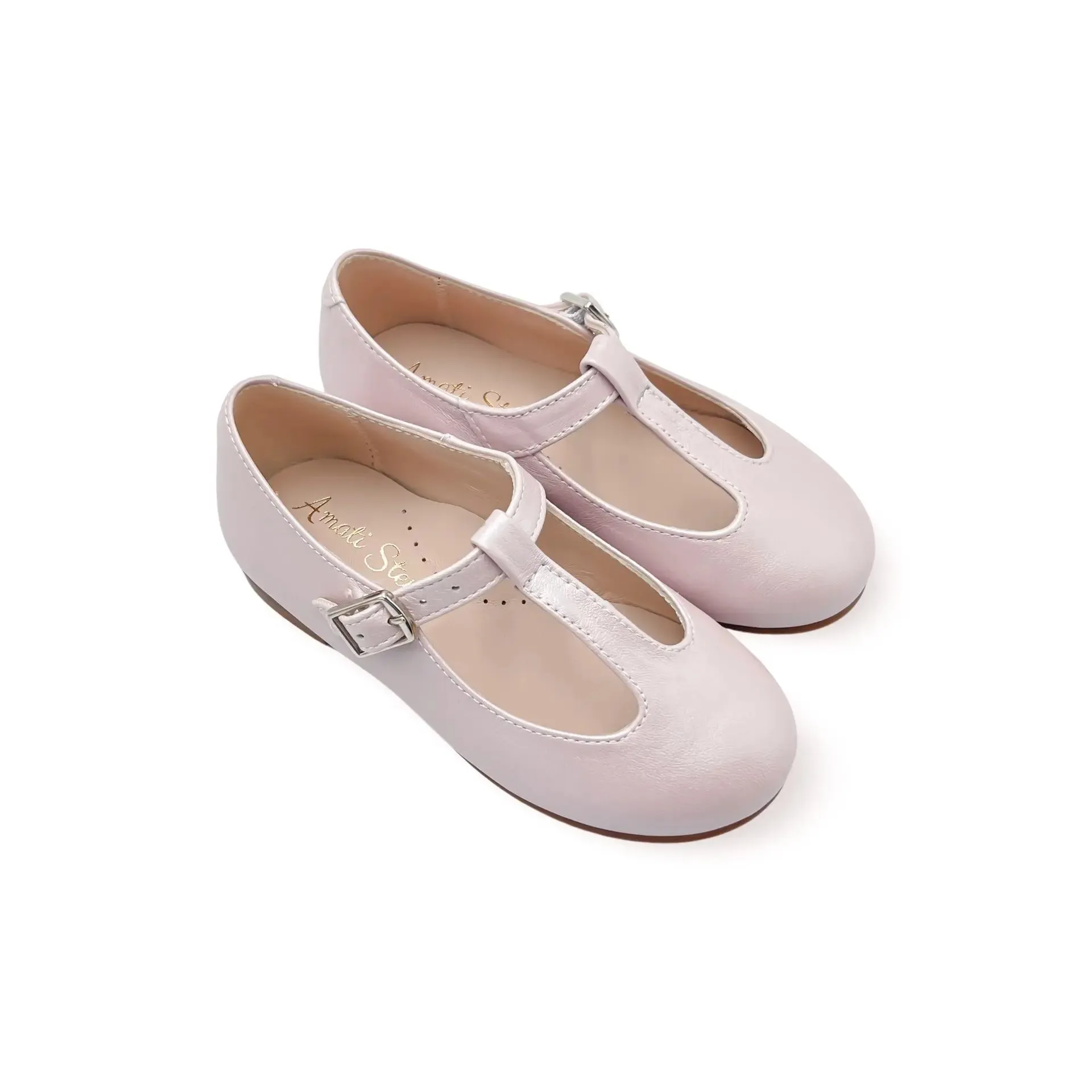 Adele- Light Pink T-Bar Leather Shoes