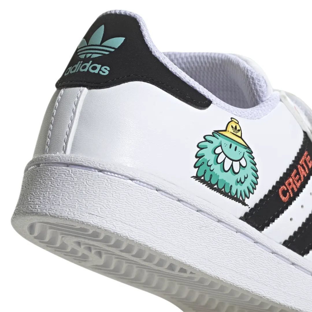 Adidas - Kid's Kevin Lyons x Superstar J 'Create Your Future' - Cloud White / Core Black / Radiant Aqua