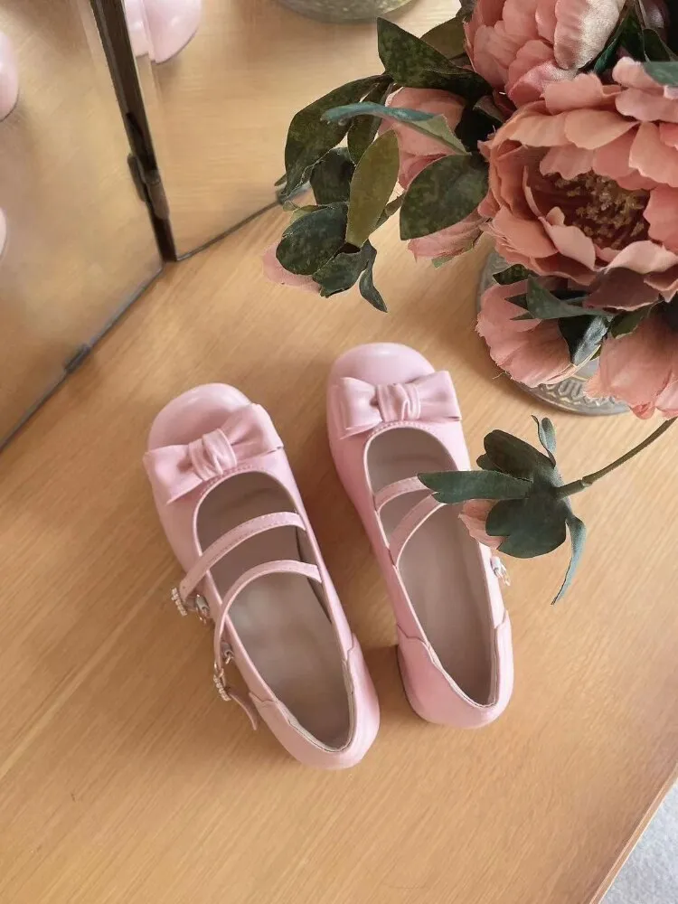 Advbridge Japanese Lolita Kawaii Sandals Women College Style Bow Design Sweet Mary Janes Shoes Female Pure Color Casual Shoes Autumn