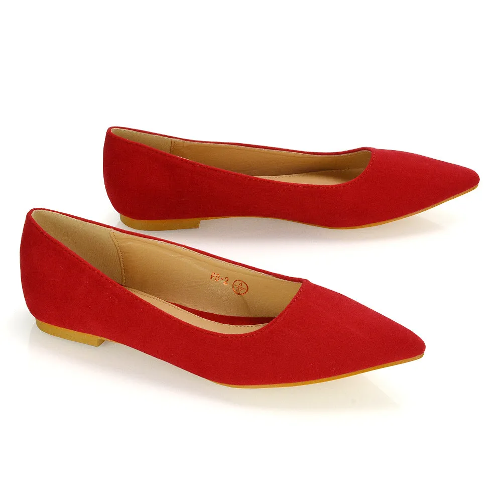 Alessia Flat Pointed Toe Low Heel Slip on Bridal Ballerina Pump Shoes in Red