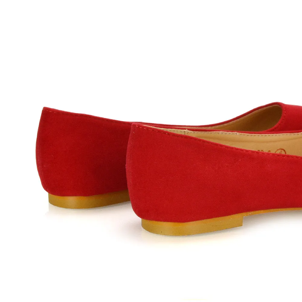 Alessia Flat Pointed Toe Low Heel Slip on Bridal Ballerina Pump Shoes in Red