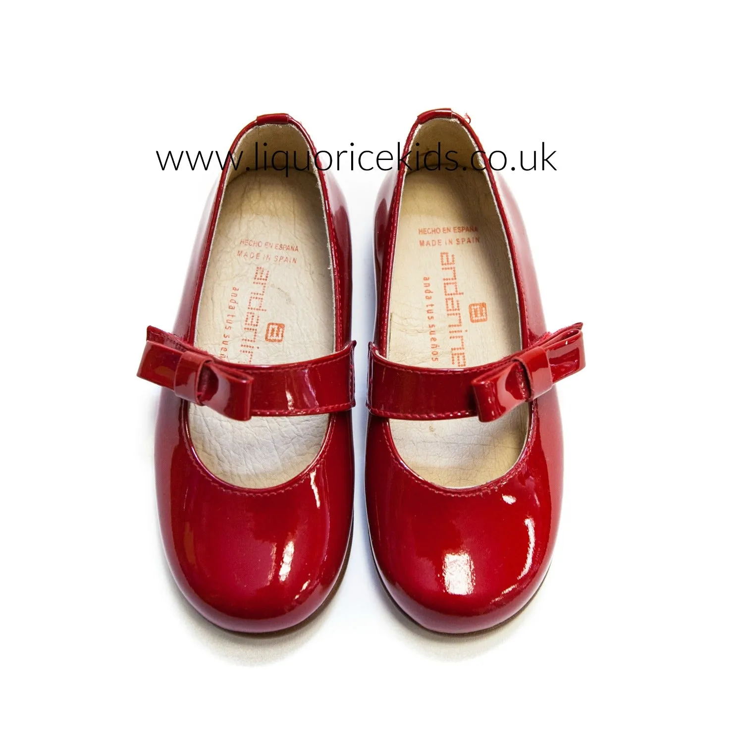 Andanines Red Patent Mary Janes with Red Bow