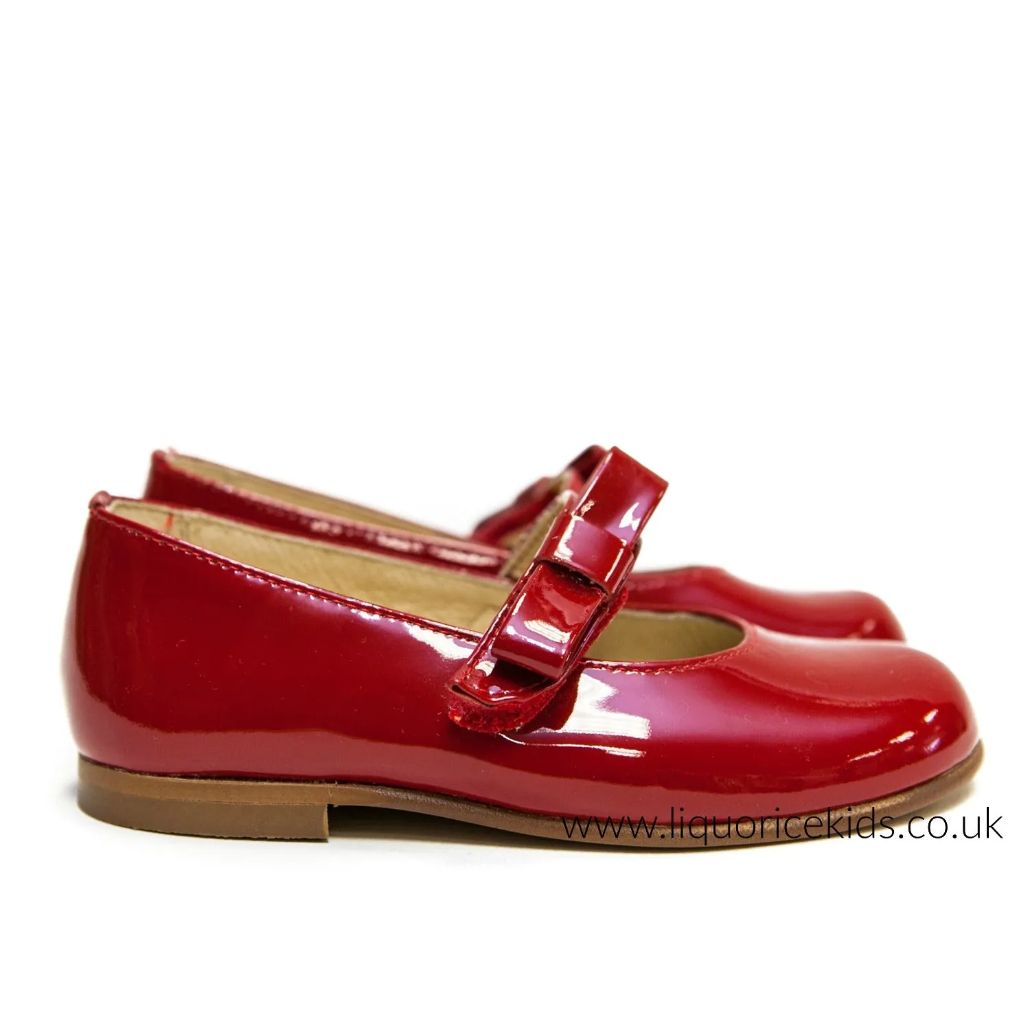 Andanines Red Patent Mary Janes with Red Bow